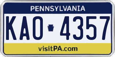 PA license plate KAO4357