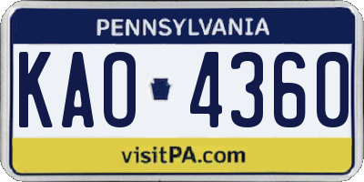 PA license plate KAO4360