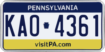 PA license plate KAO4361