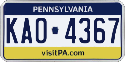 PA license plate KAO4367