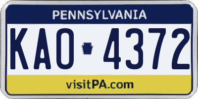 PA license plate KAO4372