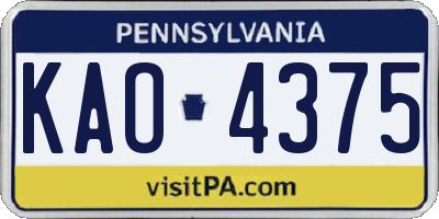 PA license plate KAO4375