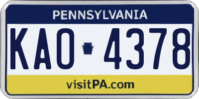 PA license plate KAO4378