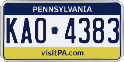 PA license plate KAO4383