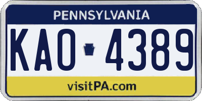 PA license plate KAO4389