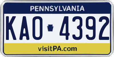 PA license plate KAO4392
