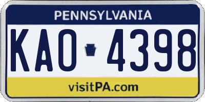 PA license plate KAO4398