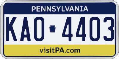 PA license plate KAO4403