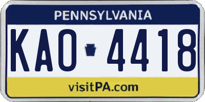 PA license plate KAO4418