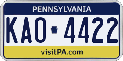 PA license plate KAO4422