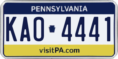 PA license plate KAO4441