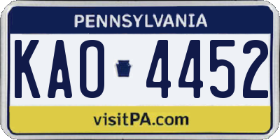 PA license plate KAO4452