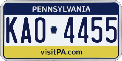 PA license plate KAO4455