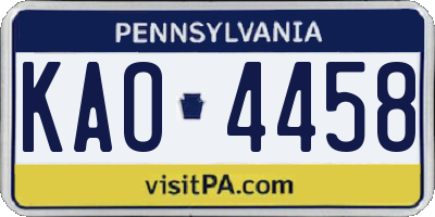 PA license plate KAO4458