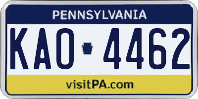 PA license plate KAO4462