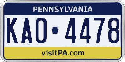 PA license plate KAO4478
