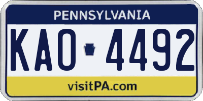 PA license plate KAO4492