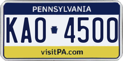 PA license plate KAO4500