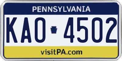 PA license plate KAO4502