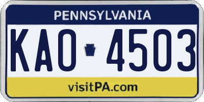 PA license plate KAO4503