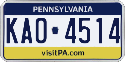PA license plate KAO4514