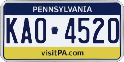 PA license plate KAO4520