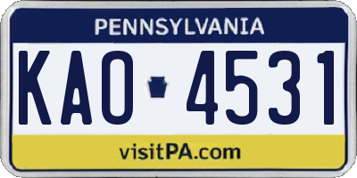 PA license plate KAO4531