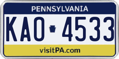PA license plate KAO4533