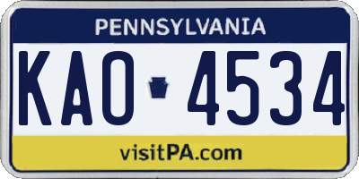 PA license plate KAO4534