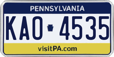 PA license plate KAO4535