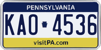 PA license plate KAO4536