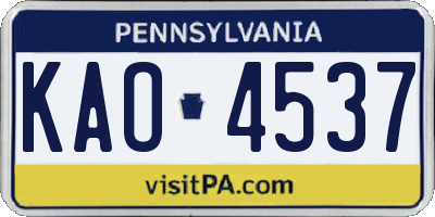 PA license plate KAO4537