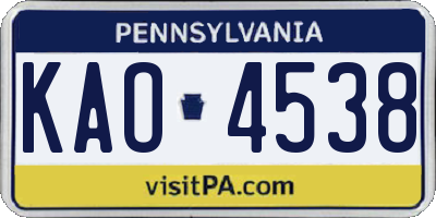 PA license plate KAO4538