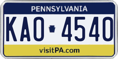 PA license plate KAO4540