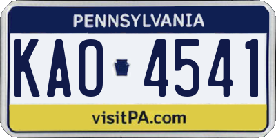 PA license plate KAO4541