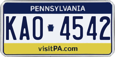 PA license plate KAO4542