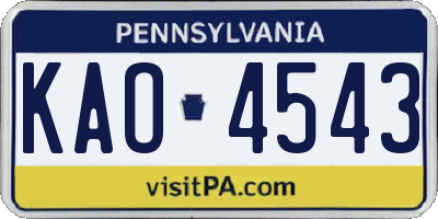 PA license plate KAO4543