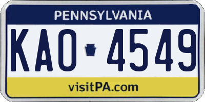 PA license plate KAO4549