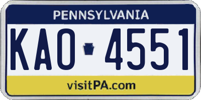 PA license plate KAO4551