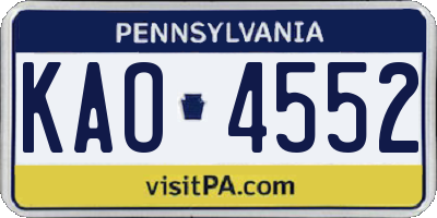 PA license plate KAO4552