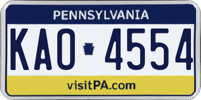 PA license plate KAO4554