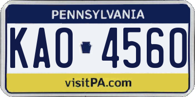 PA license plate KAO4560