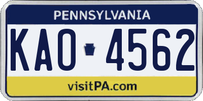 PA license plate KAO4562