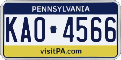 PA license plate KAO4566