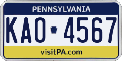 PA license plate KAO4567