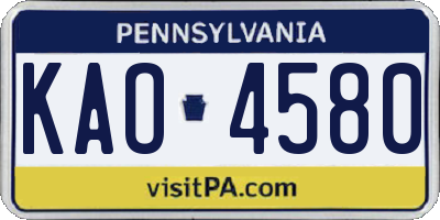 PA license plate KAO4580