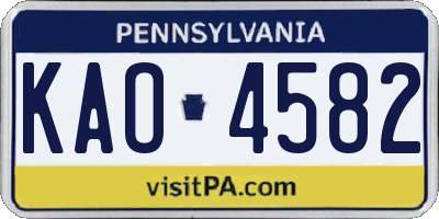 PA license plate KAO4582