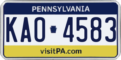 PA license plate KAO4583