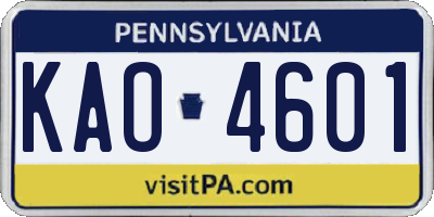 PA license plate KAO4601