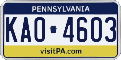 PA license plate KAO4603